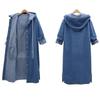 Spring Autumn Women's Plus Size Hooded Long-sleeved Denim Jacket Single-breasted Long Windbreaker