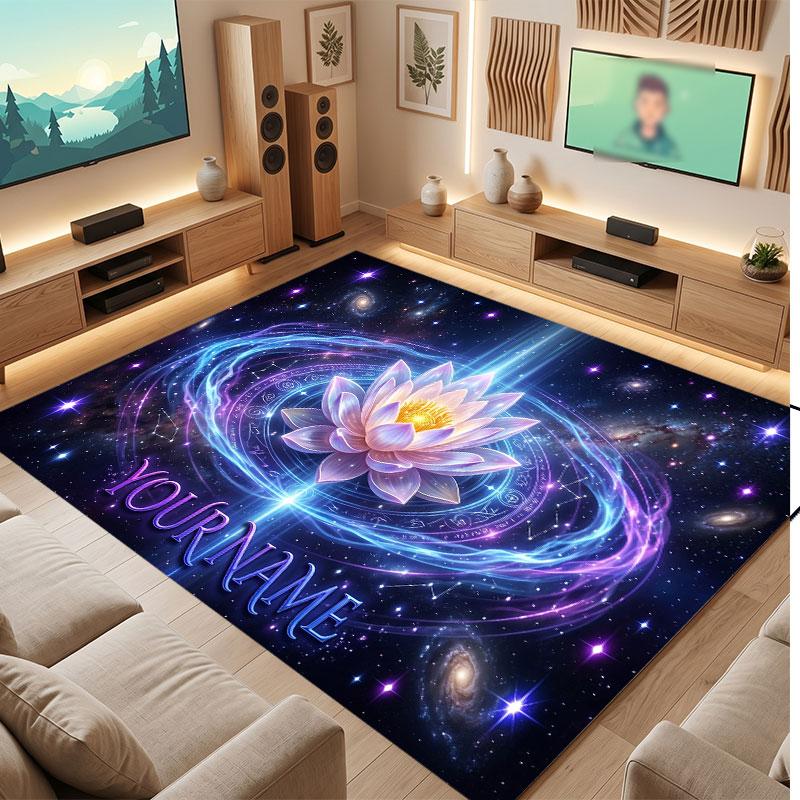 Floral Garden Theme Crystal Velvet Floor Rug Personalized Custom Name Text Warm Carpet Home Decoration