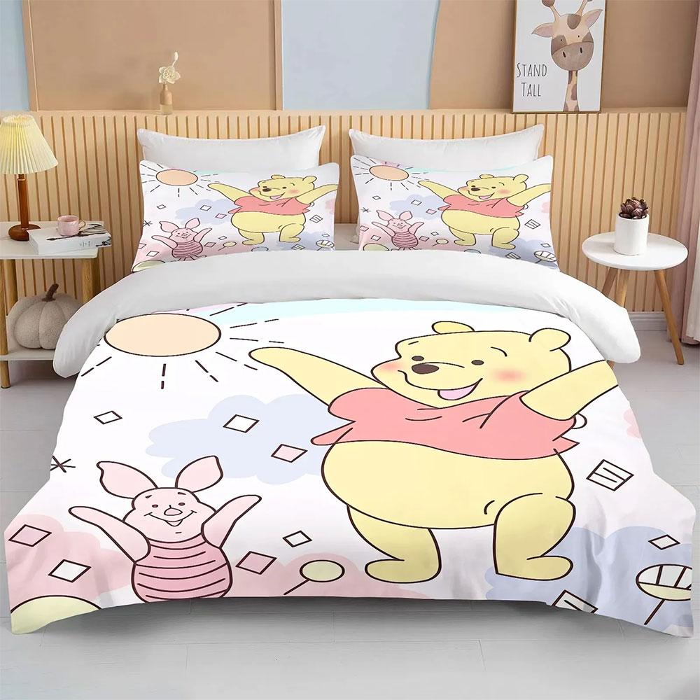 Winnie the Pooh Bear Bedding Sets Comforter Quilt Bed Cover Duvet Cover Pillow Case 2-3 Pieces Sets Kids Adult Size