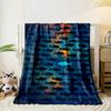 A lone bright fish swims opposite a school of dark fish on a vivid background. for all seasons blanket lunch break throw gift