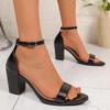 Women's Elegant Chunky Heel Sandals  Summer Pointed Toe Ankle Strap Black Sandals Woman  42 High Heels Ladies Shoes