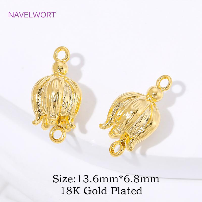 18K Gold Plated Brass Bell Orchid Connector Charms,Connector For Bracelets,Charms Connector,DIY Jewelry Making Materials 2 pieces