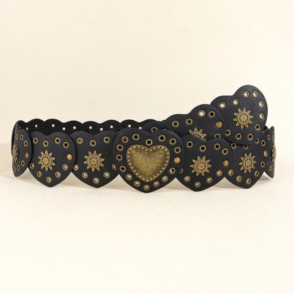 Wide Side Love Heart Patchwork Waist Y2k Rivet Waist Belt Street Style Cowgirl Waist Belt Party