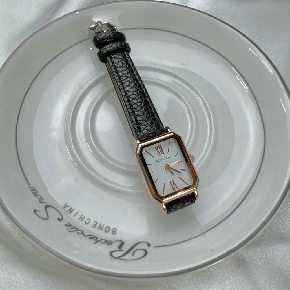 Retro Square Wrist Watch For Women Trendy Luxury Waterproof Watch With Pu Leather Band For Girls Student