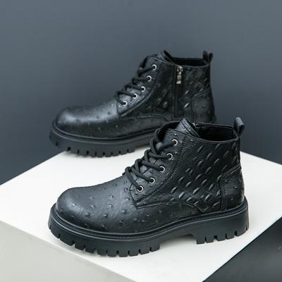 Fashion 2024 Winter Classic Men's Leather Ankle Boots Trend Height Increasing High Top Shoes Handsome Workwear Boots for Men's Lace Up