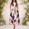 Women Plus Size Round Neck Sleeveless Geometric Printed A Line Maxi Dress With Side Pockets