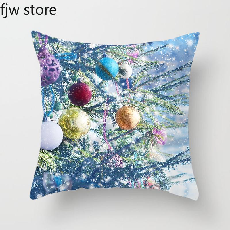 Christmas Decorative Pillowcase  Ball Gift Pendant Printed  Sofa Cushion Cover New Year Home Decoration