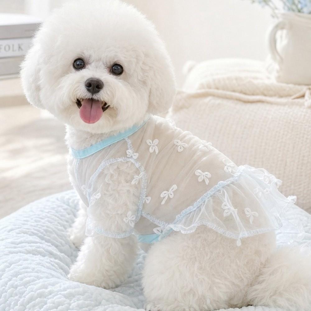 Bow Pattern Mesh Dog Skirt Ultra-Thin Summer Dog Clothing Cute Pet Clothing For Small Medium Dogs