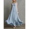 QICED Fashion Summer Spring Solid Color Print Sleeveless V-Neck Casual Dresses