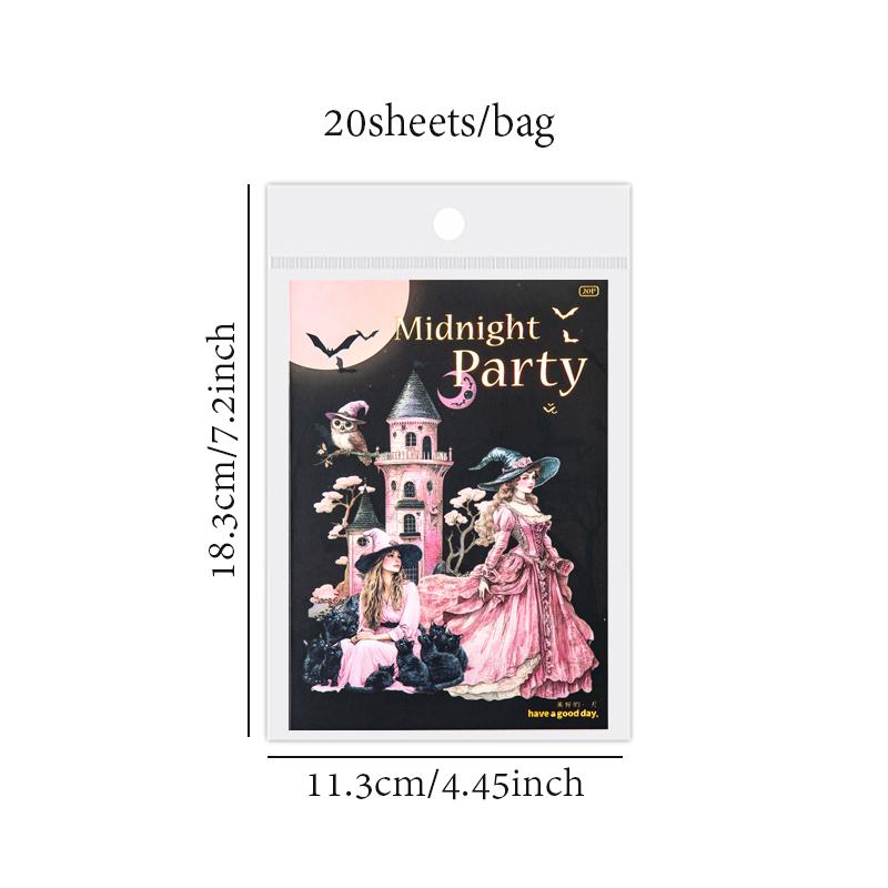 20sheets/book Midnight Party Series Gothic Dark Style Stickers Hand Account Collage for Office Halloween Gift Decoration