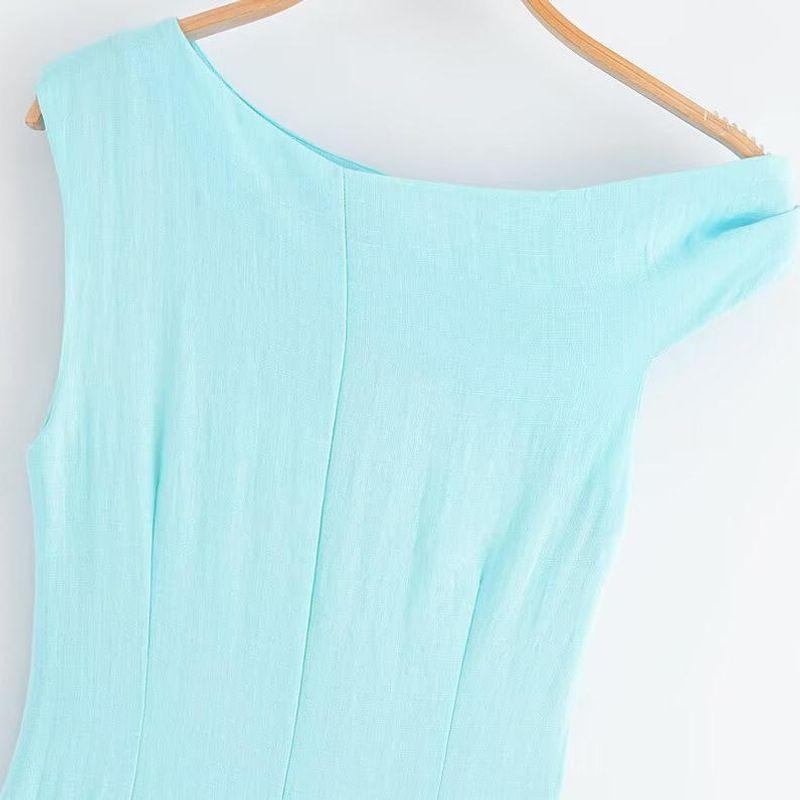 Kaslead New Arrival Women's Clothing Fashion Style Silm Inlaid Asymmetric Midi Skirt Dress 8037392