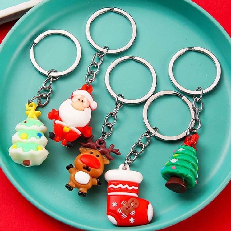 10Pcs Christmas Keychains Cartoon Keyrings Ornaments Decoration Party Favors