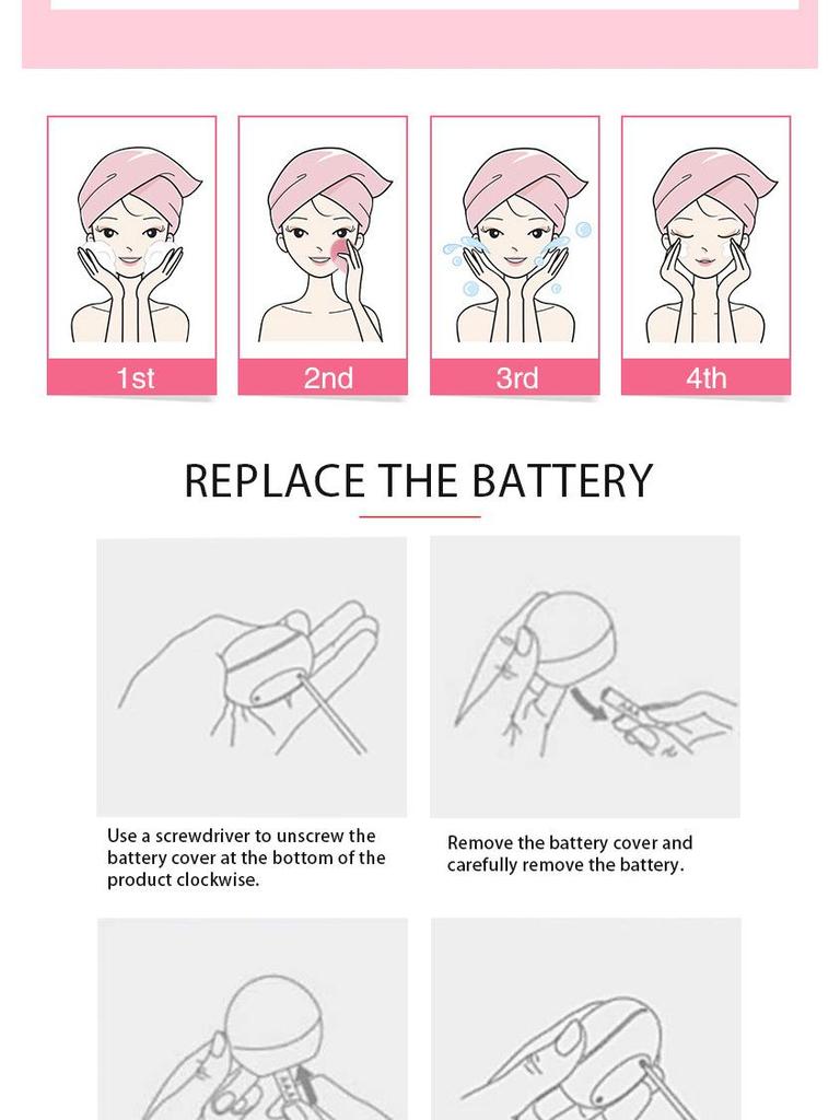 Mini Battery-Operated IPX6 Waterproof Silicone Facial Cleansing Brush for Deep Cleanse