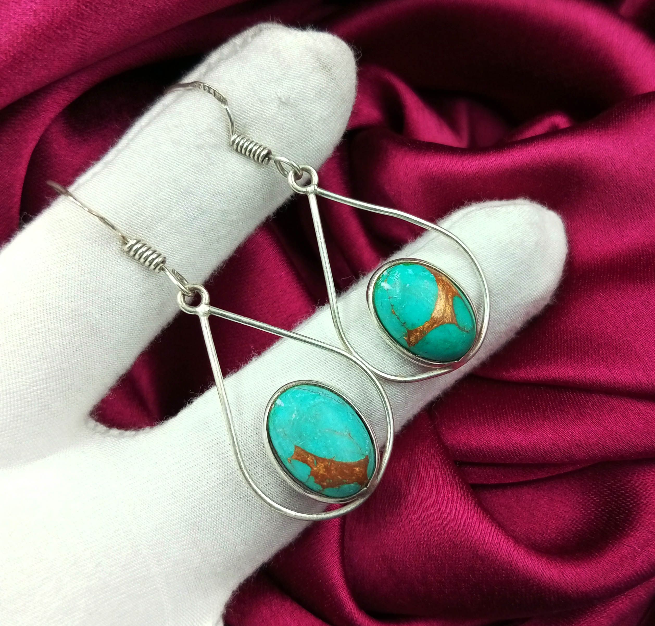 

Бирюзовый драгоценный камень 925 пробы с серебряным покрытием Женские серьги-крючки EEJ-E72