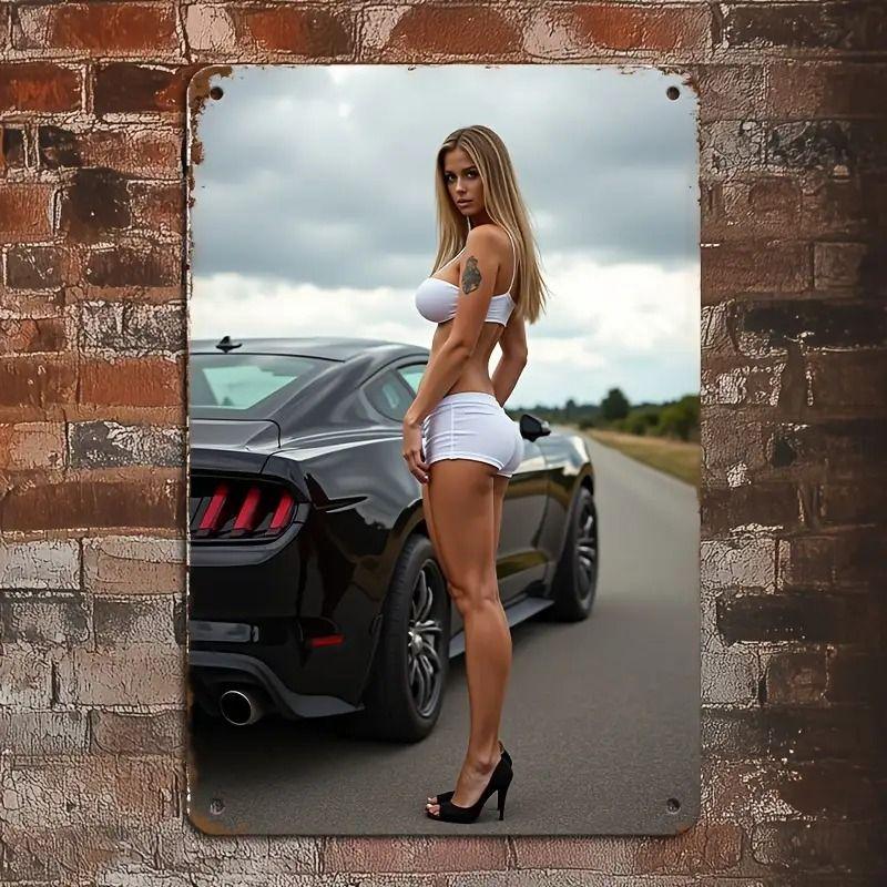 Vintage Kvinlig Silhuett Metall Logotyp för Bar & Garage