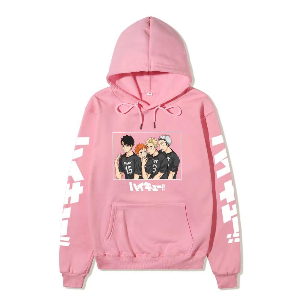 Haikyuu MSBY Black Jackal Anime Character Unisex Fleece Hoodie Vertical Japanese Letter Sleeve Volleyball Long Sleeve Pullover Sweatshirt