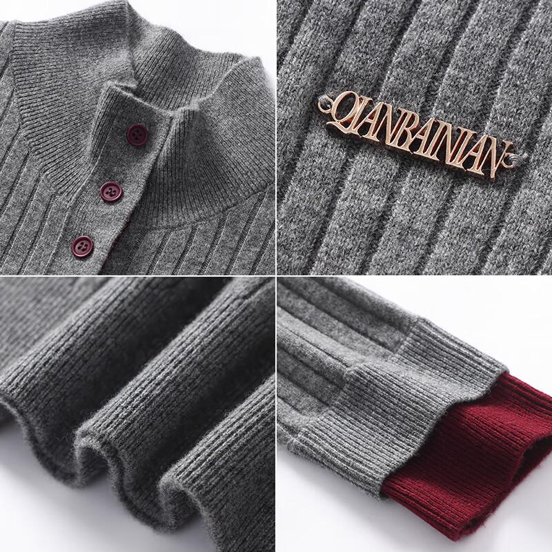 Qianbainian Damen Farbblock-Strickpullover aus reiner Wolle