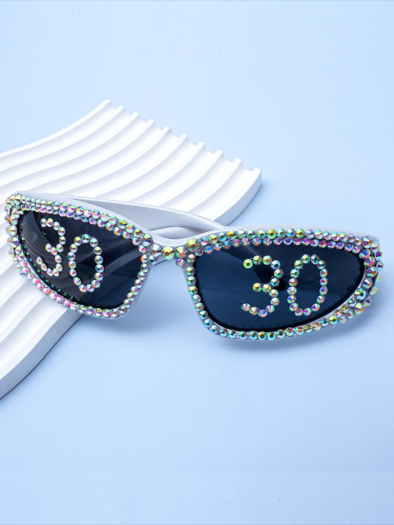 Birthday Party Sunglasses Number Decor Rhinestone Trim UV Blocking Shades for All Age Birthday Events KJ193