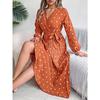 GMXIA Autumn and Winter Elegant Contrasting Polka Dot Cross V-neck Pleated Long Dress Women's Wear