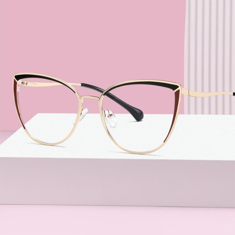 Anti-blue Light Cat Eye Prescription Spectacle Women Myopia Lens Photochromic Eyeglasses Diopter 0 -0.5 -0.75 -1.0 -2.0 To -6.0