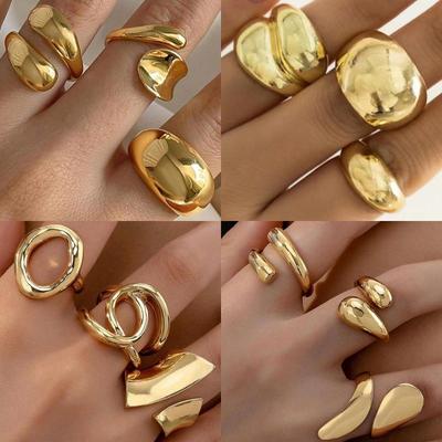 1Set Of  Irregular Geometric Ring Alloy Plated Metal Adjustable Finger Ring For Women  Statement Jewelry Party