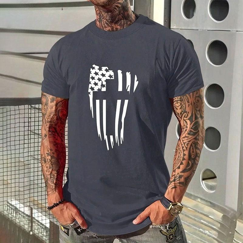2024 New Men's Round Neck T Shirt Eagle Flag Printed T-Shirt Tops Summer Men's Sports Big Size Clothing Fitness Short Sleeve