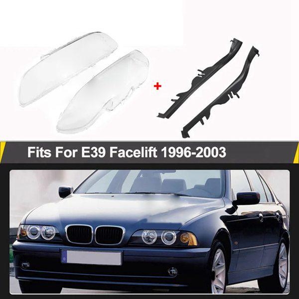 Parts 63128375301 and 63126908405 Fit the Left Headlight Cover and Sealing Strip of a 1996-2003 BMW 5 Series E39.