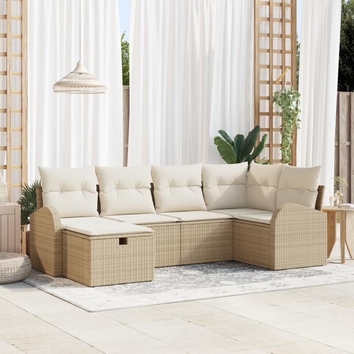 Ensemble de Canapé de Jardin vidaXL 6 Pièces avec Coussins Beige Poly Rattan 3360412