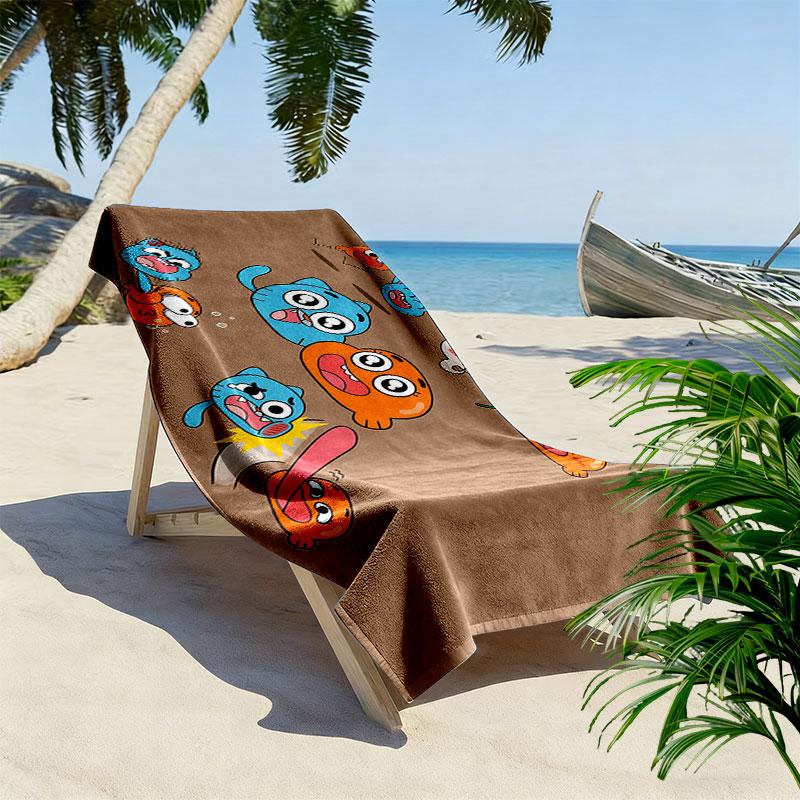 Gumball Cartoon Print Beach Towel, Large Soft Quick Dry Towel for Beach Camping Swimming