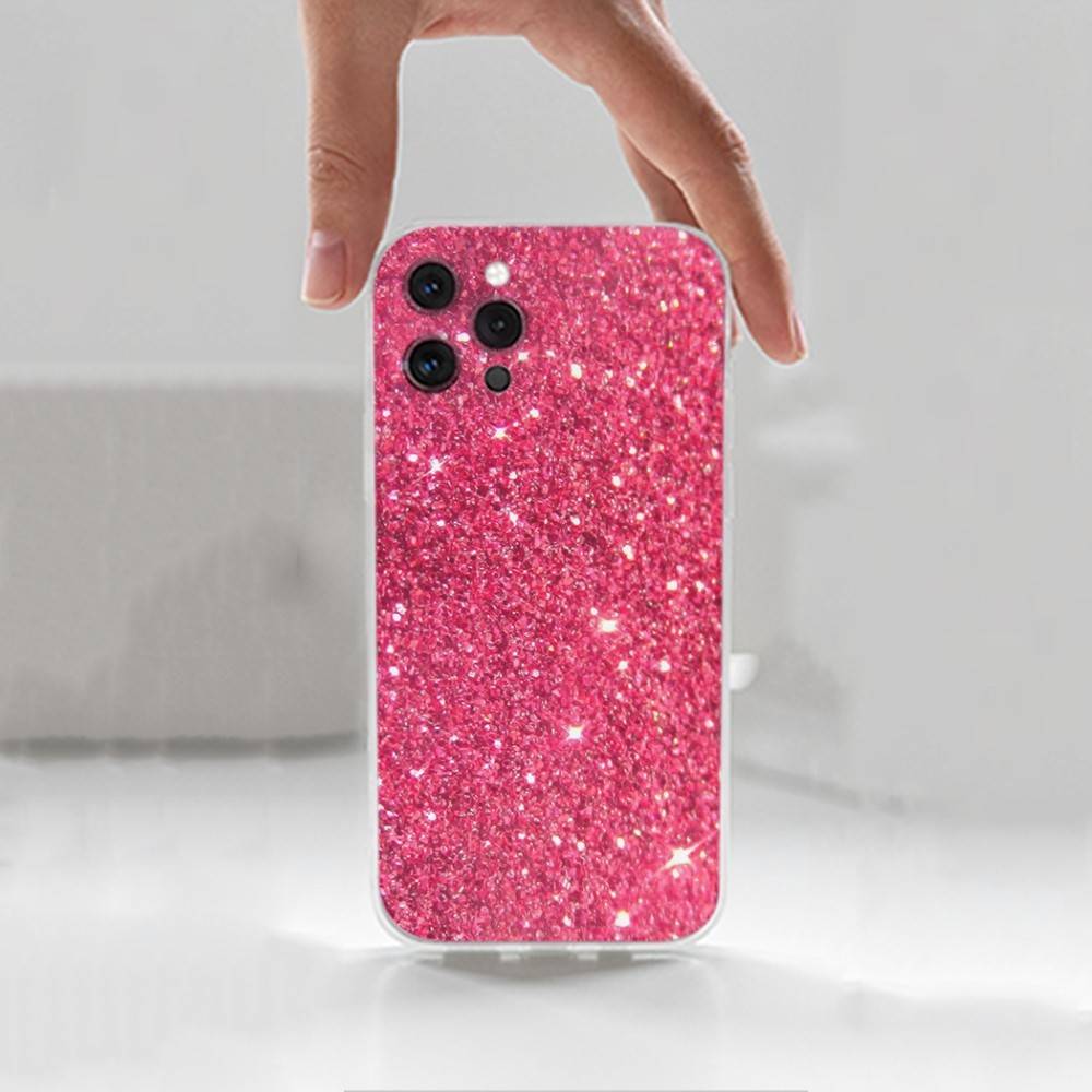 Dazzling Pink Glitter Case For iPhone Max,14,16,X,13,XR,SE,12,15,Pro,17,Plus,11,XS,Mini Transparent Soft Cover