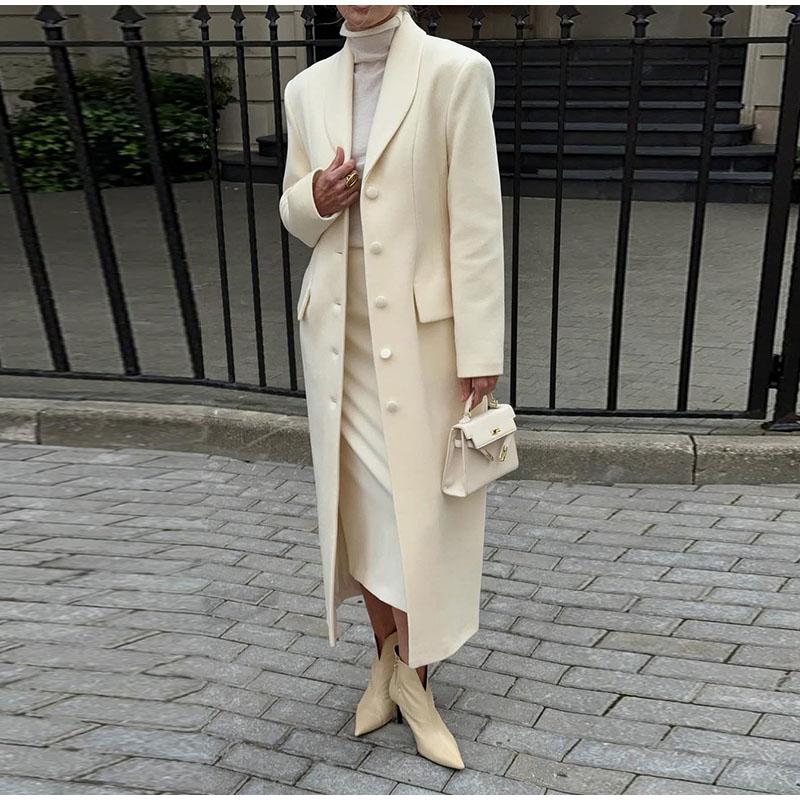 Lapel Single-breasted Long Ladies Coat Fashion All-match Solid Color Thick Coat Autumn and Winter New Ladies Long Jacket