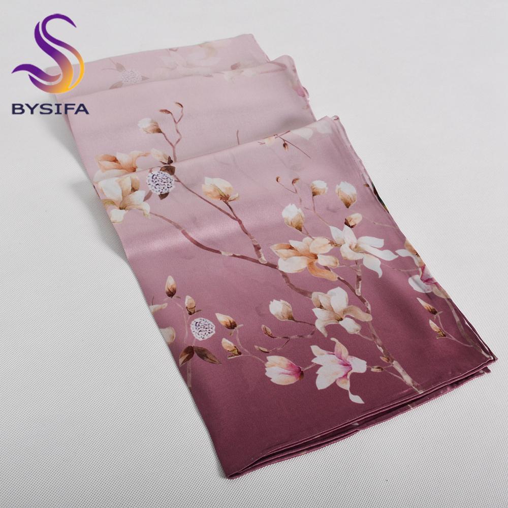 BYSIFA|Fall Winter Pink Silk Scarf Hijab Elegant Magnolia Long Scarves Shawls Fashion Accessories Brand Head Neck Scarves Wraps