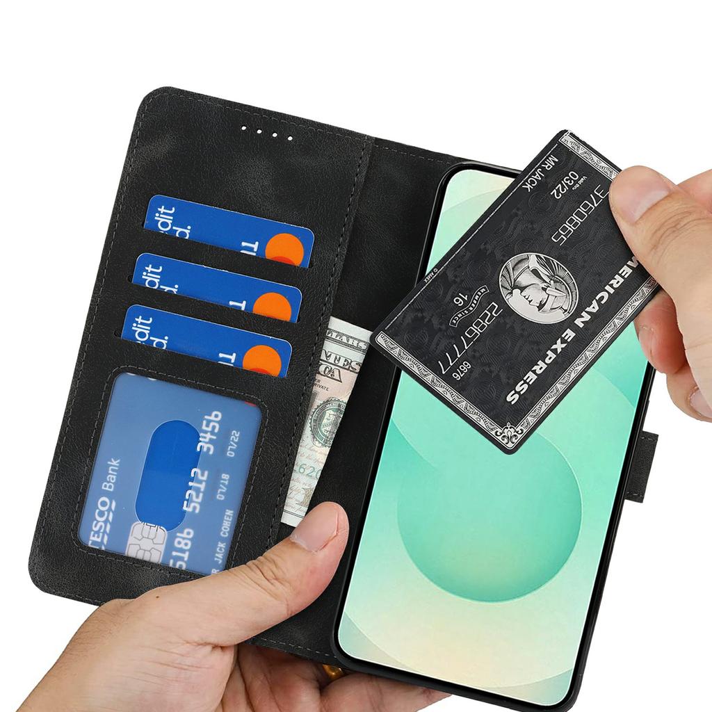 For Samsung Galaxy S25+ Wallet Case Double Folded Edge Skin Touch PU Leather Flip Phone Cover