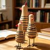 Wooden Handicraft Ornaments 3Pcs Hand-Painted Chicken Figurine Set, Cute Animal Desktop Decor with Striped Black Multi-Sized Set & White Design, Metal