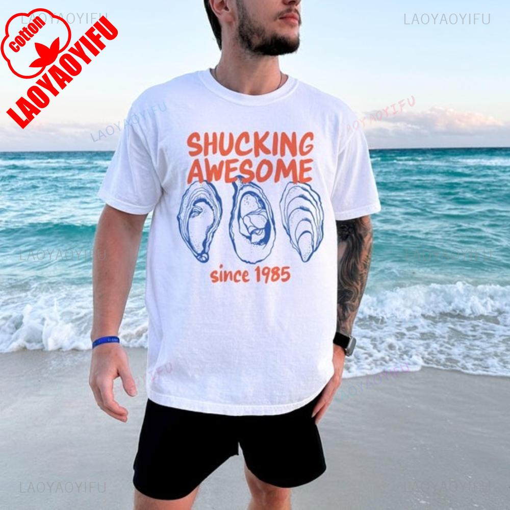 Interesting Oysters Shucking Awesome Since 1985 Man Graphic T Shirts 40th Birthday High Quality Cotton Gift T Shirt Camisetas S