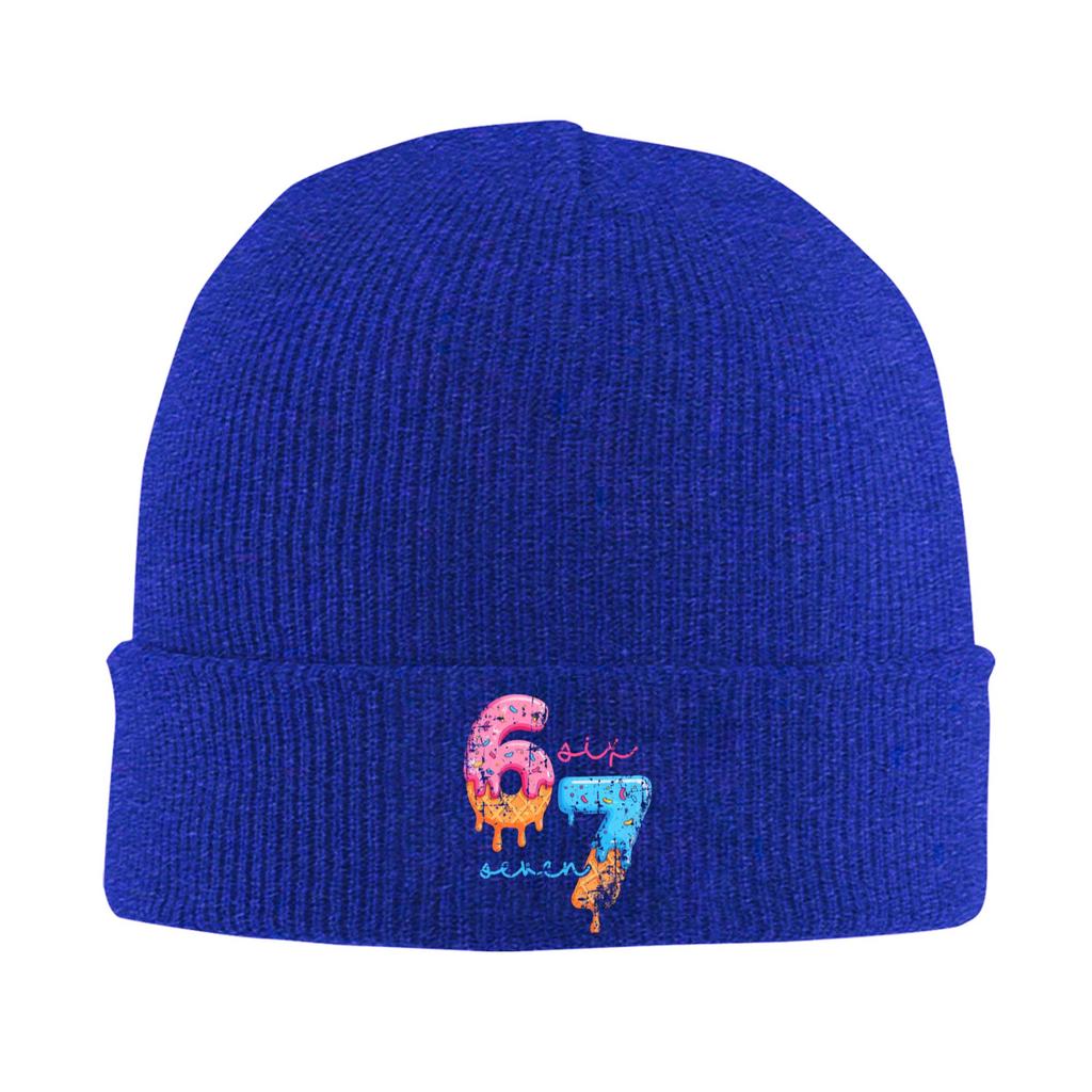 67 Six Seven 6 7 Meme Design Funny Gen Alpha Beanie Hats Bonnet Hats Unisex Street Gym Knitting Hat Autumn Winter Design Caps