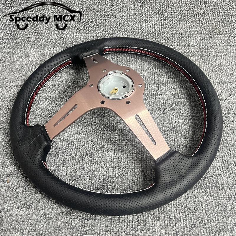 Spceddy Für Lenkrad 14 Zoll 350mm Perforiertes Leder Konkav Auto Sportlenkrad