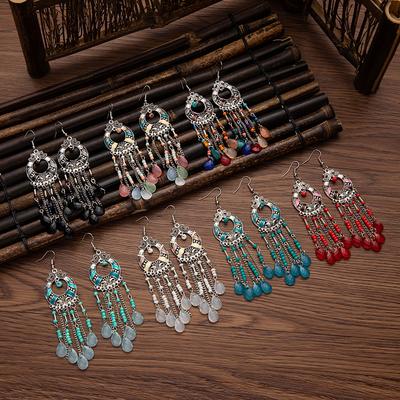 Ethnic Bohemian Beads Earrings Geometric Tassel Indian Earring Tibetan Jewelry Accessory