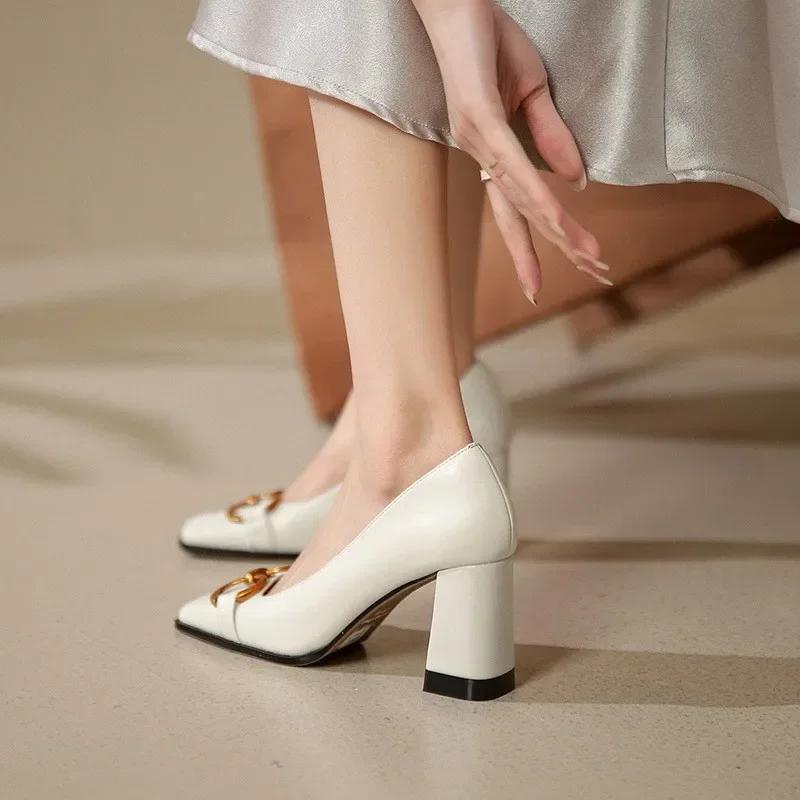 

Женские туфли-лодочки из кожи в стиле ретро на платформе, женские элегантные туфли Мэри Джейн на квадратном каблуке, женские дизайнерские туфли с металлической пряжкой на высоком каблуке 38