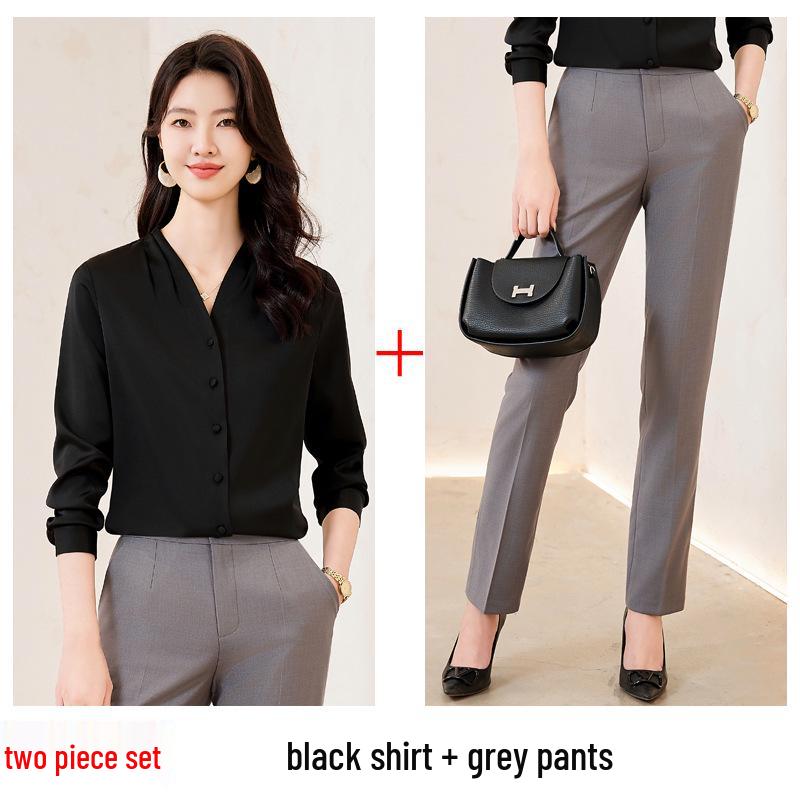 Women's White V-Neck Chiffon Shirt: Formal Spring/Autumn Wear for Interviews and Office.