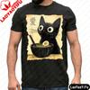 Black Cat Ramen Love Japanese Art Printed Shirt Summer Casual Fashion Unisex TShirt Cat Lovers Food Theme Tee Men Cotton Tops