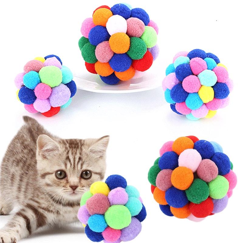Colorful Handmade Bell Elastic Ball Pet Toy Set Durable Plush Ball For Cats