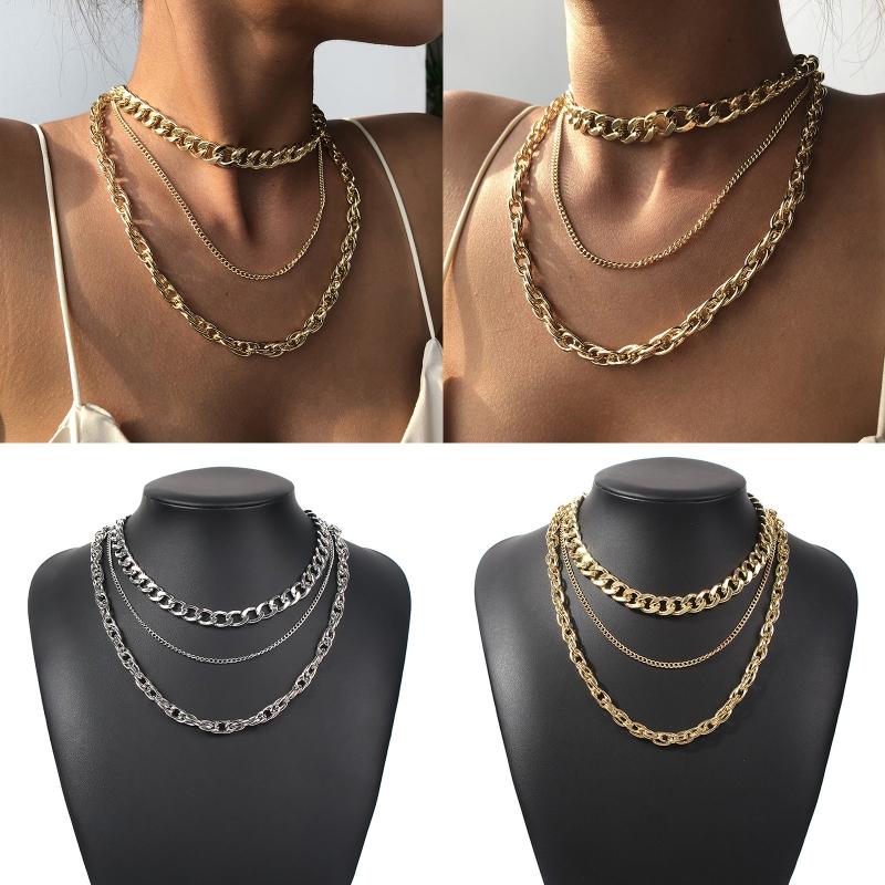 Punk Chunky Chain Choker Necklace for Women Girls Hip Hop Multilayer Collar Necklace Statement Fashion Jewelry Gifts