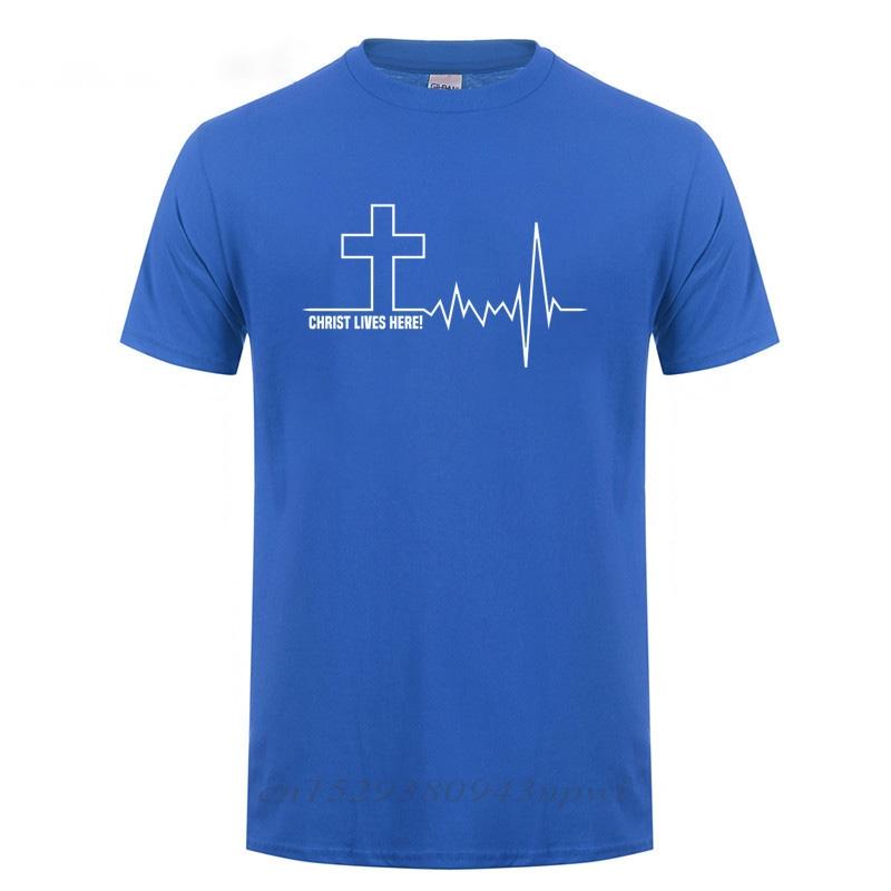 Christ Lives Here Cross Heartbeat Christian Jesus Faith Inspirational T Shirt TShirt For Men Male Short Sleeve Cotton Tshirt