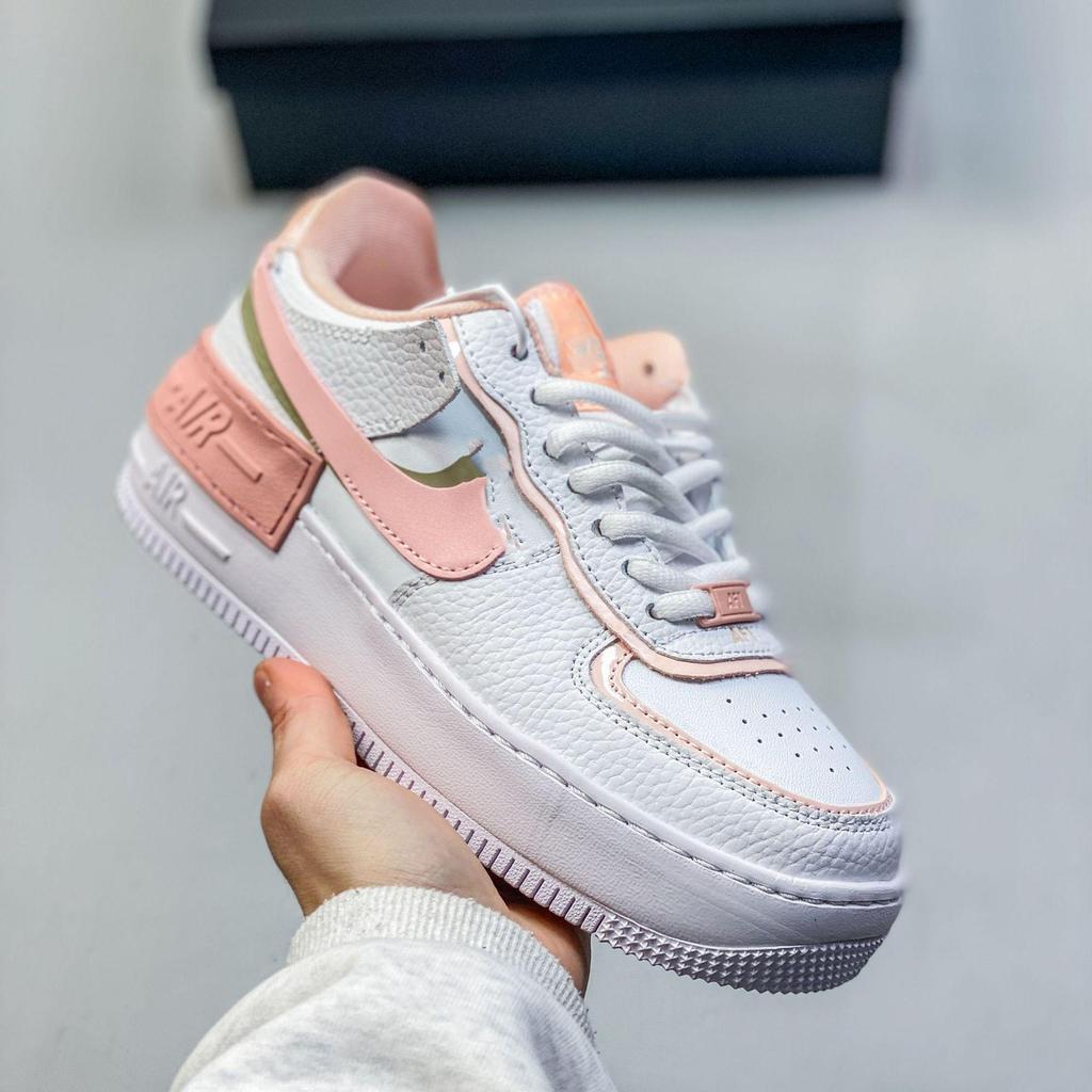 Women's AF1 Shadow Macaron Deconstructed Patchwork Sneakers - Thick Sole, Height-Enhancing, Versatile White Shoes