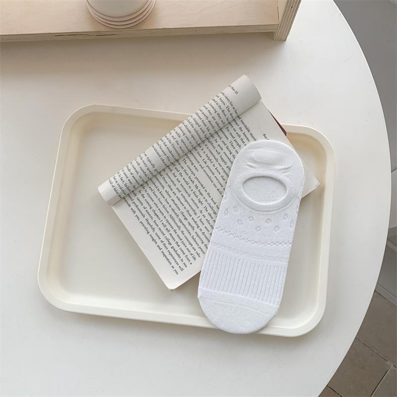 Summer Lightweight Cotton-bottom Anti-slip Women's Invisible Non-rigid Open-weave Breathable Shallow-mouth Silicone Style