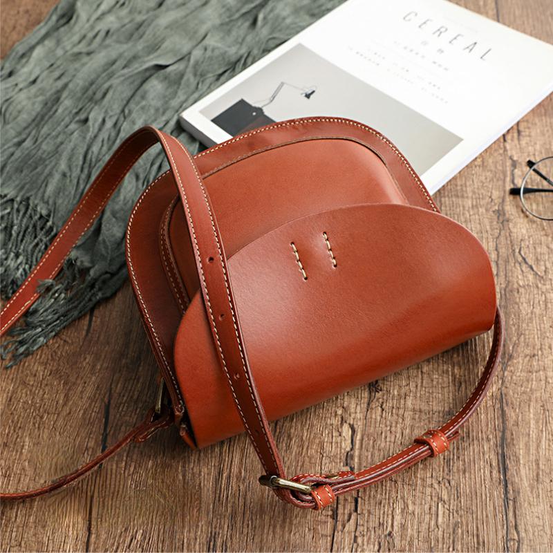 Johnature Simple Genuine Leather Women Bag Handmade Vintage Shoulder Bags Solid Color Natural Cowhide Messenger Bag