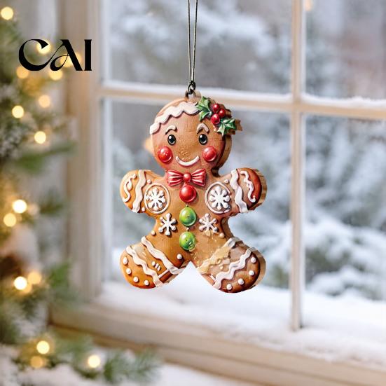 Winter Holiday Door Decorations 12/24/36Pcs Gingerbread Christmas Outdoor Decorations, Hanging Ornaments, 2D Double Sided Wooden Tree Xmas Decor