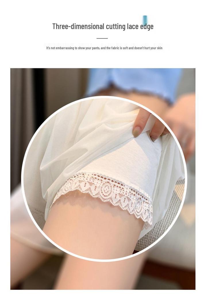 H306 Women's White Lace Anti-Exposure Summer Safety Shorts - Thin, Non-Rolling Edge, Double Layered