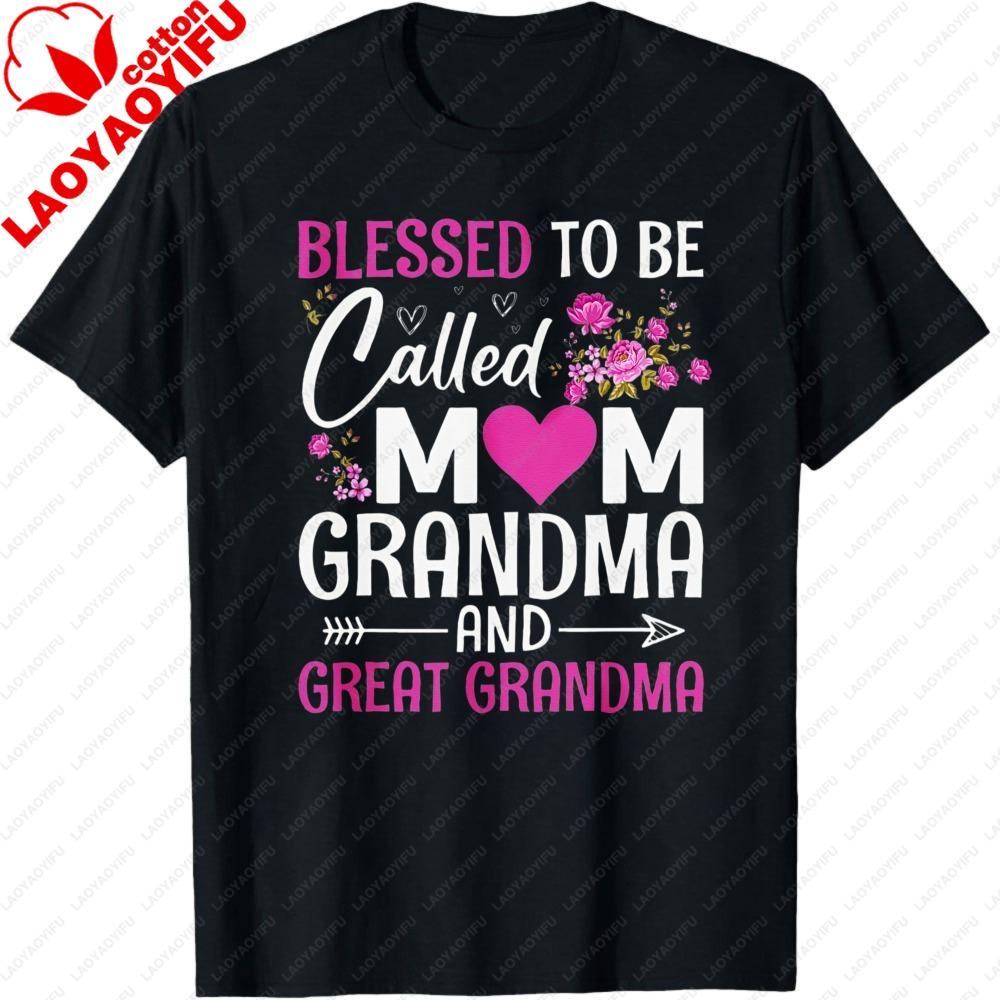 Blessed To Be Called Mom Grandma Great Grandma TShirt Womens Mens Retro Graphic Tee with Floral Lettering Clothes S